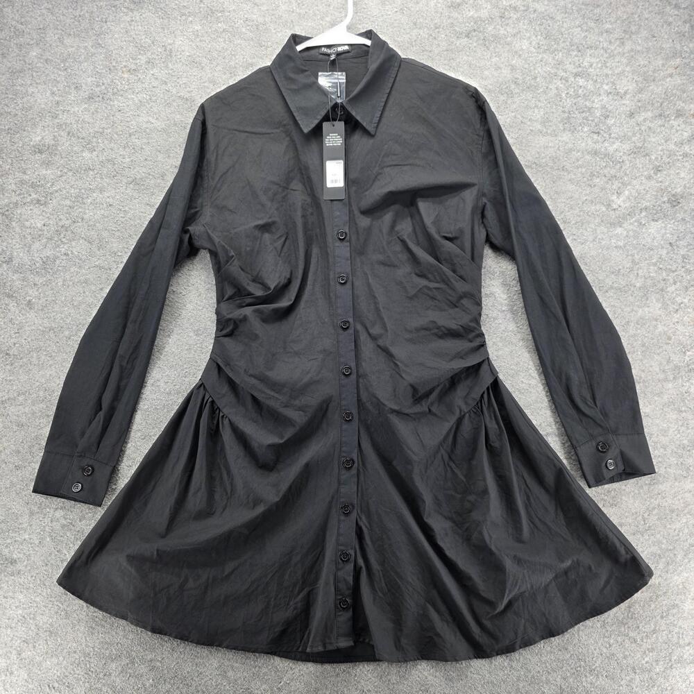 Fashion Nova Dress Womens Large Friday Feels Shirt Dress Long Sleeve Casual